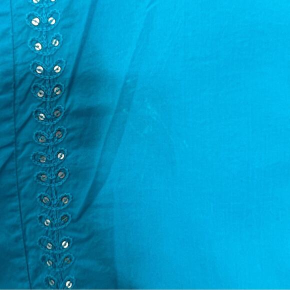 Calypso St. Barth Aqua Blue 3/4 Sleeve Embroidered Cotton Tunic Women's size M - Picture 8 of 8